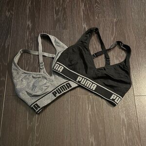 Puma Black and Gray Sports Bras with Strappy Cross-Back Design